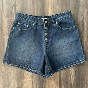 Roxy Jean Shorts High Waist Dark Wash Denim Button Fly Retro Pinup Style Size 31